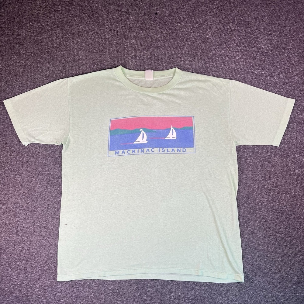 Mackinac Island Shirt Unisex L Mint Green Graphic Casual Nautical‎ Vintage Retro